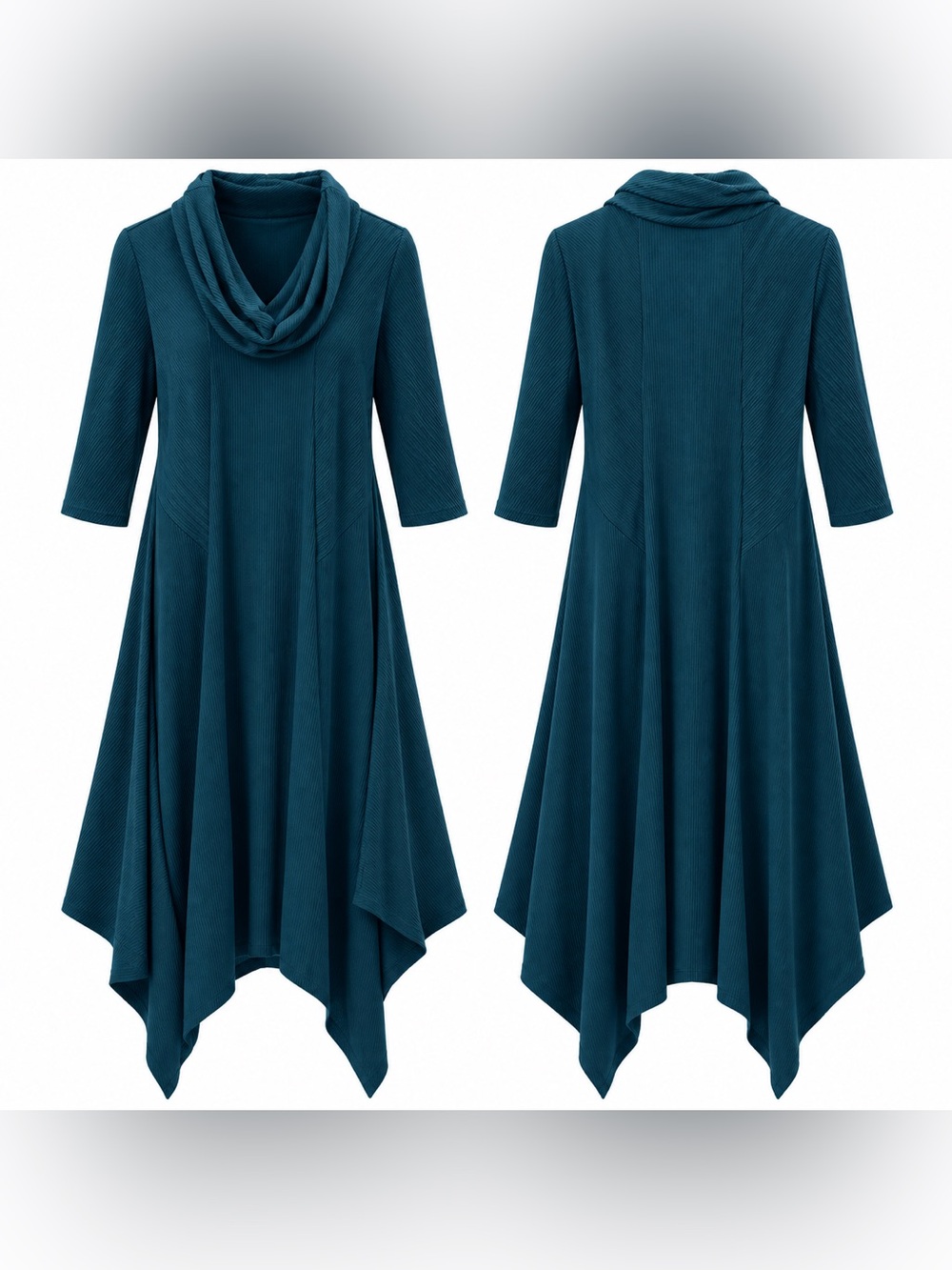 Signature by Robbie Bee 1X Teal Ribbed Cowl Neck Handkerchief Maxi Dress - Picture 3 of 3